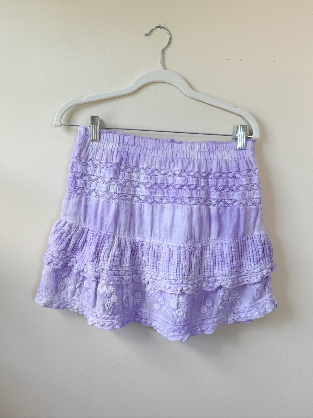 LoveShackFancy Lavender Tiered Eyelet Mini Skirt - Picture 2 of 6